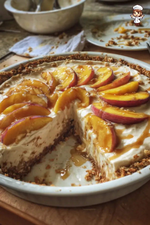 Creamy Peach Cream Cheese Pie Recipe with Graham Cracker & Pretzel Crust
