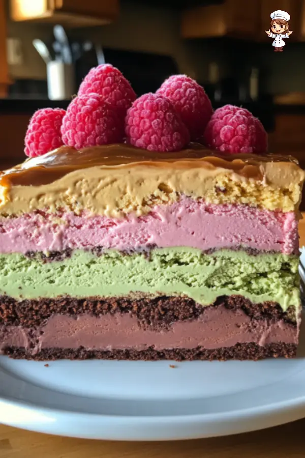 Decadent Ice Cream Cake with Vegan Chocolate Layers & Fresh Raspberries