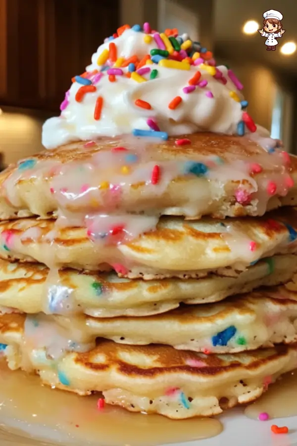 Fluffy Birthday Cake Pancakes Recipe with Rainbow Sprinkles
