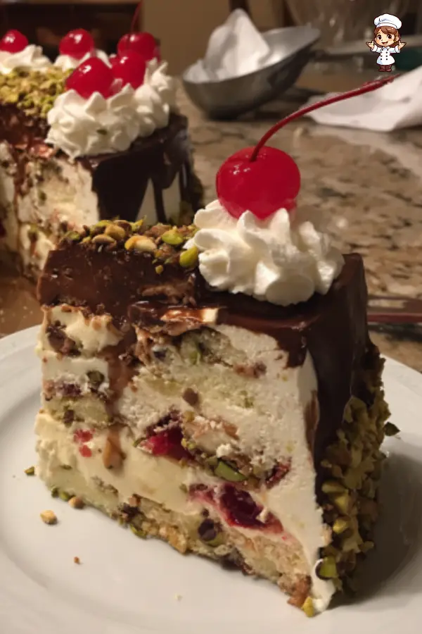 Layered Ice Cream Cake with Pistachio, Cherry & Chocolate  Easy No-Bake Dessert