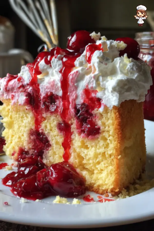 Moist Cherry Cake with Homemade Cherry Sauce and Whipped Cream