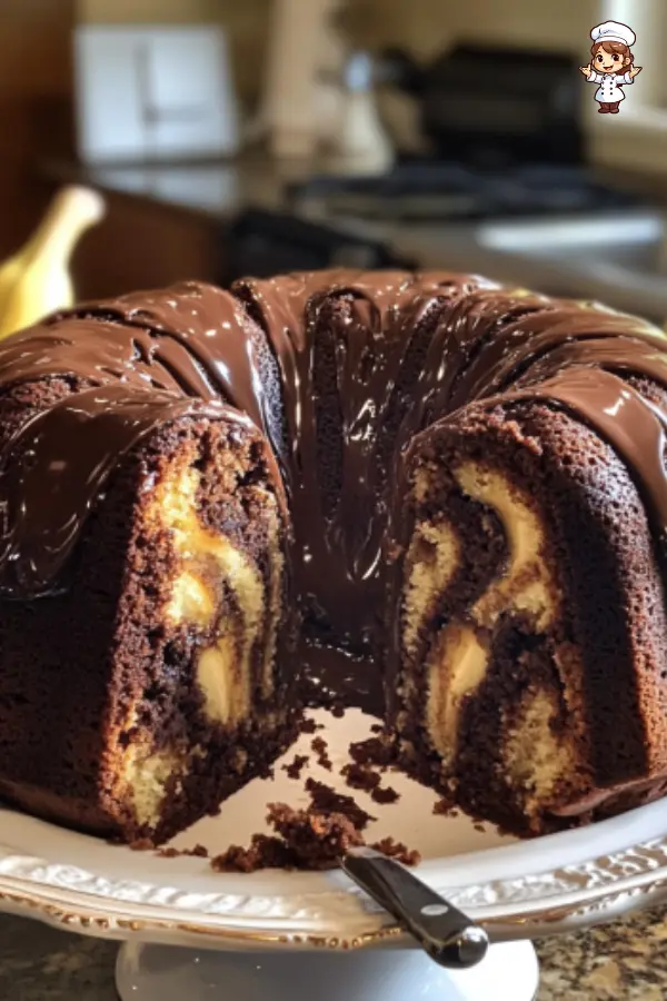 Moist Chocolate Marble Banana Bundt Cake with Ganache – Easy & Delicious