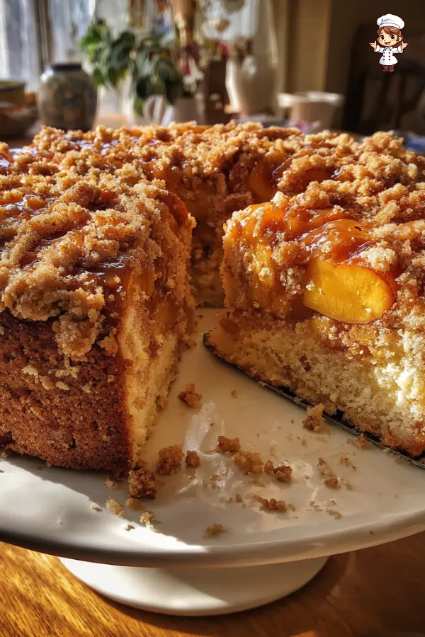 Peach Jam Coffee Cake – Moist Crumb Cake with Fresh Peaches and Streusel Topping