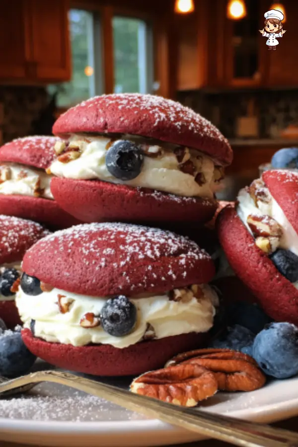 Red Velvet Whoopie Pies with Blueberries – Soft, Creamy, and Fruity Delight