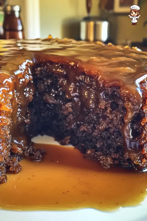 Warm Sticky Toffee Cake with Chopped Dates and Buttery Toffee Sauce