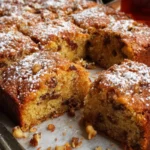 Delicious Armenian Date and Walnut Sheet Cake served on a wooden table