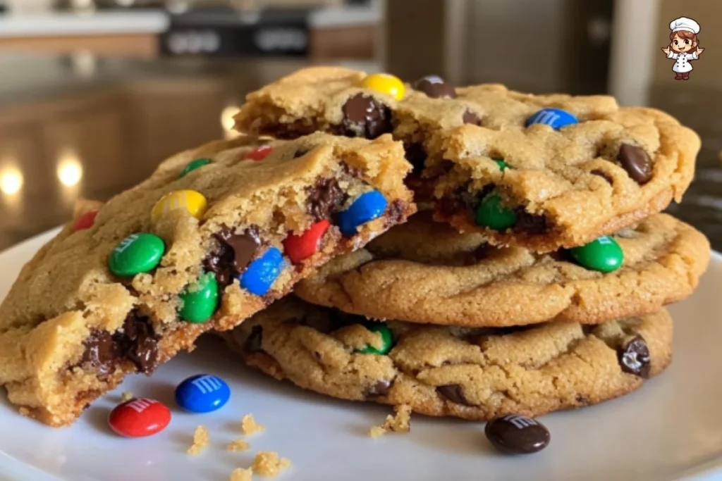 Big Giant Monster Cookies filled with chocolate chips, oats, and colorful candies.