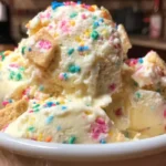 Delicious birthday cake ice cream topped with sprinkles