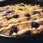 Blackberry Peach Skillet Cornmeal Cake served in a skillet