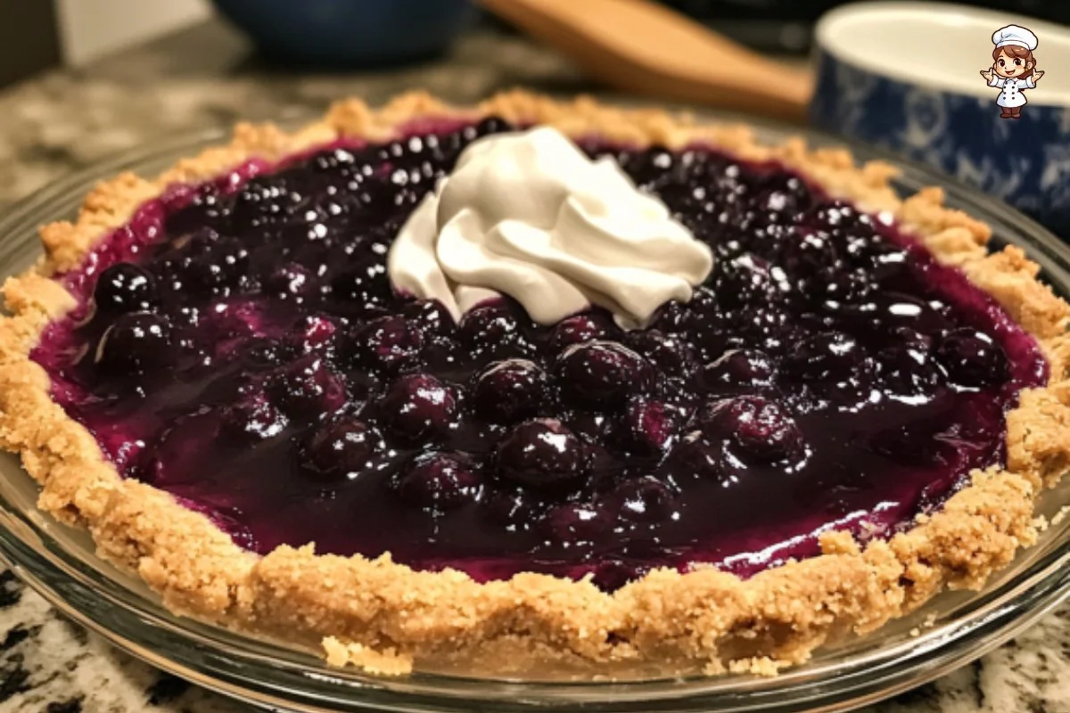 Delicious blueberry cream cheese pie with fresh blueberries and creamy filling.