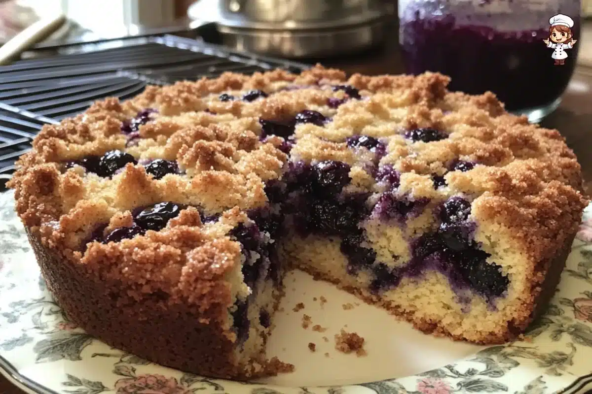 Delicious homemade blueberry crumb cake with a buttery crumb topping