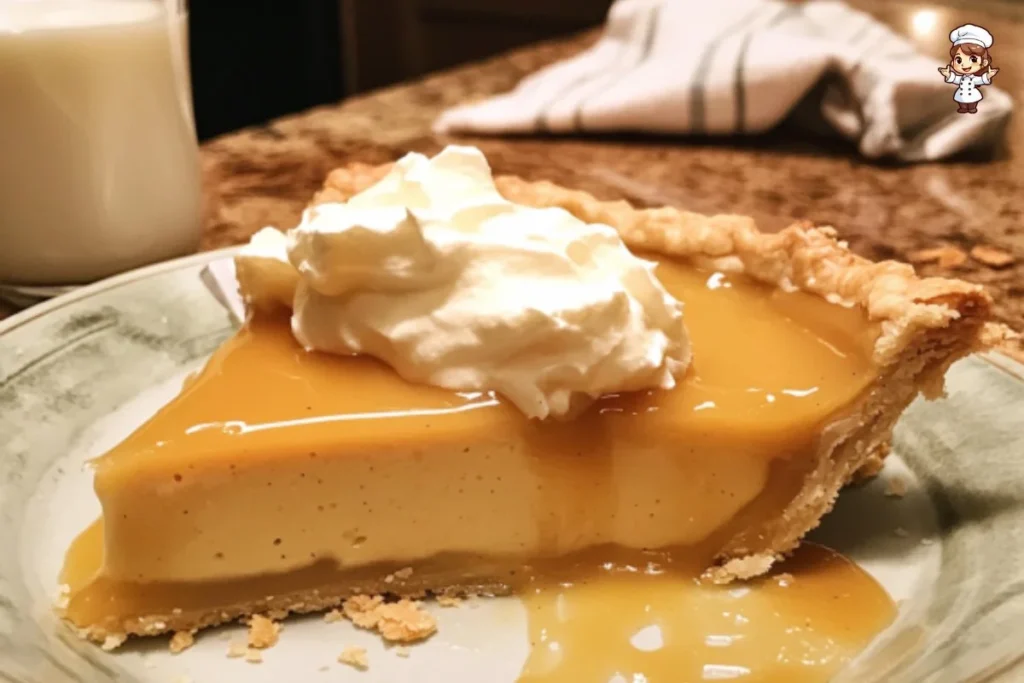 Delicious homemade Butterscotch Pie served with whipped cream.