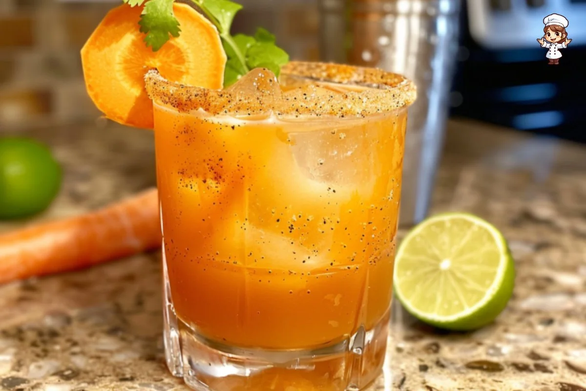 A vibrant Carrot Margarita served in a glass with garnish.