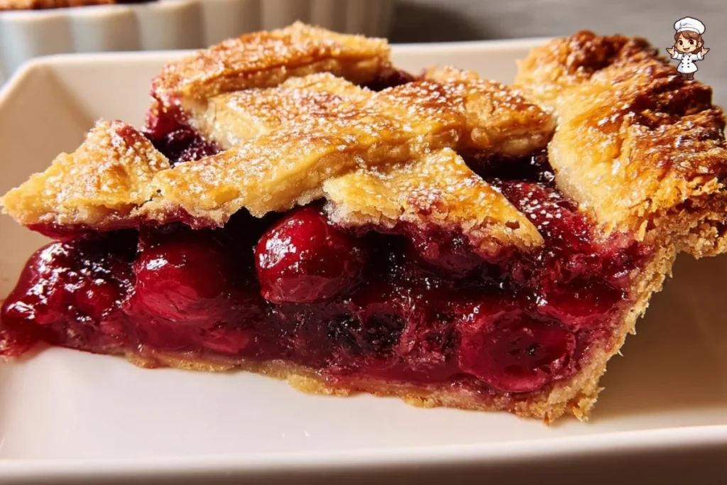 Freshly baked Cherry Slab Pie on a rustic wooden table
