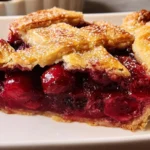 Freshly baked Cherry Slab Pie on a rustic wooden table