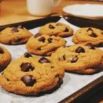 Chewy pumpkin chocolate chip cookies fresh out of the oven
