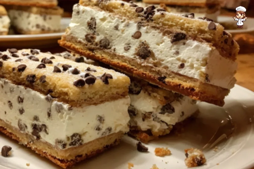 Homemade chocolate chip ice cream sandwiches stacked on a plate