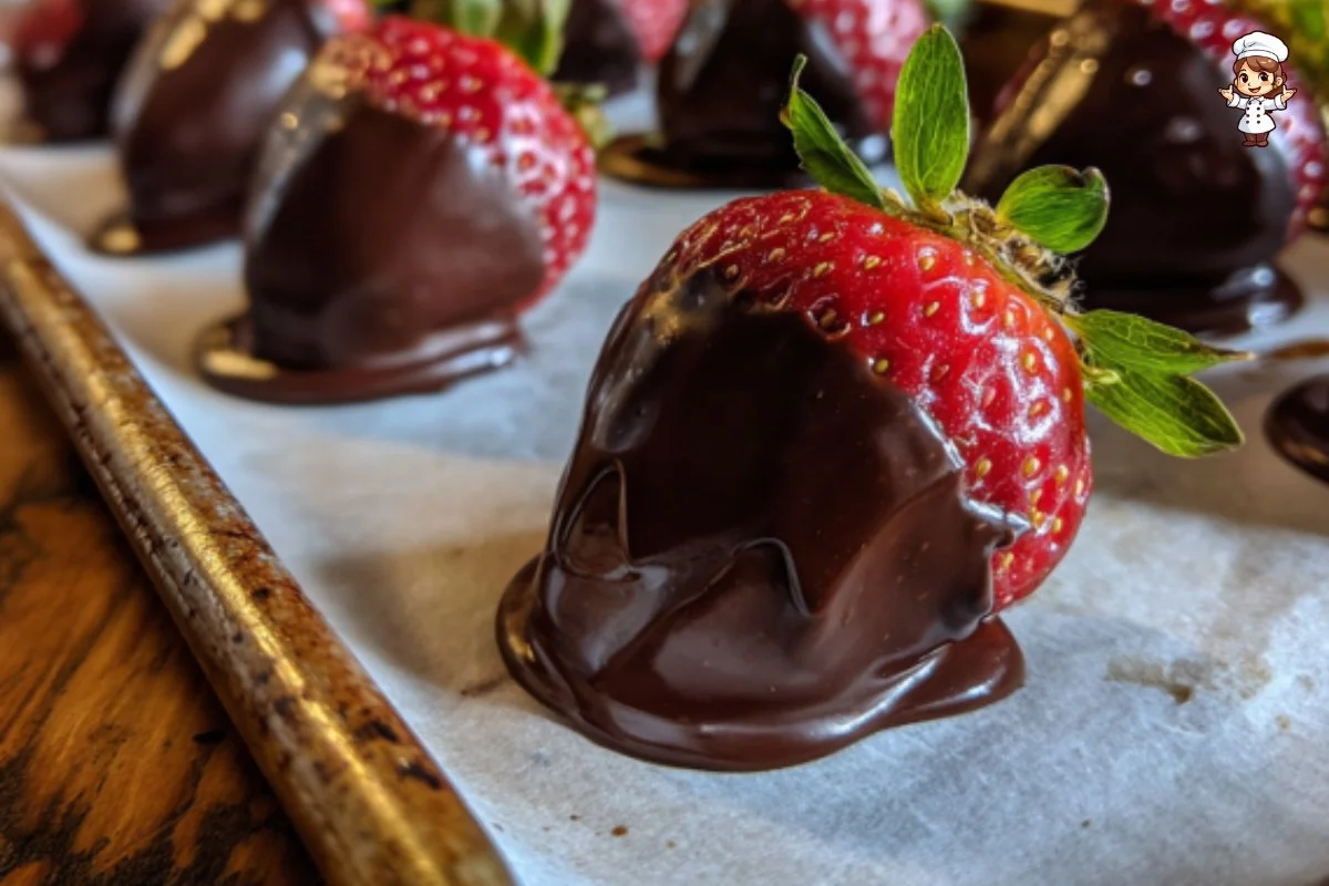 Delicious chocolate covered strawberries on a decorative plate