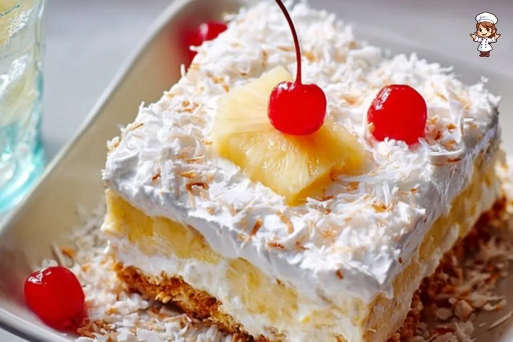 Delicious coconut pineapple cream cheese dessert served in a bowl