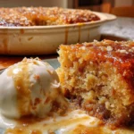 Delicious Coconut Sticky Pudding Cake served on a plate with coconut flakes