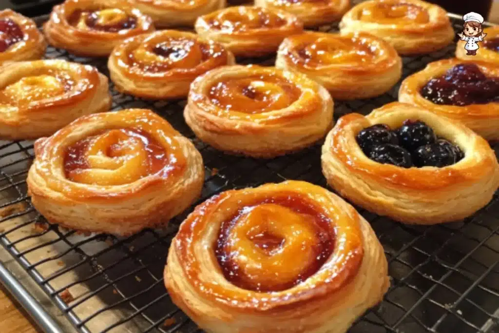 Homemade Danish pastries made with shortcut dough, fresh and flaky.