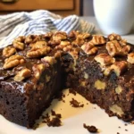 Delicious Espresso Date Cake with Walnuts on a wooden table