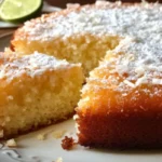 Flourless Coconut Lime Cake topped with fresh lime zest and grated coconut