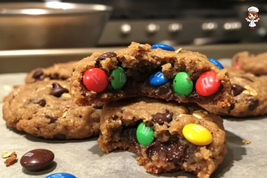 Flourless Monster Cookies made with oats, peanut butter, and chocolate chips
