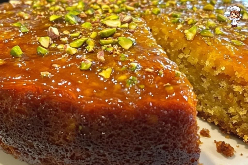 Fragrant pistachio almond cake topped with orange zest for a delicious dessert.