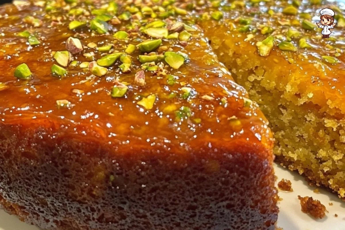 Fragrant pistachio almond cake topped with orange zest for a delicious dessert.