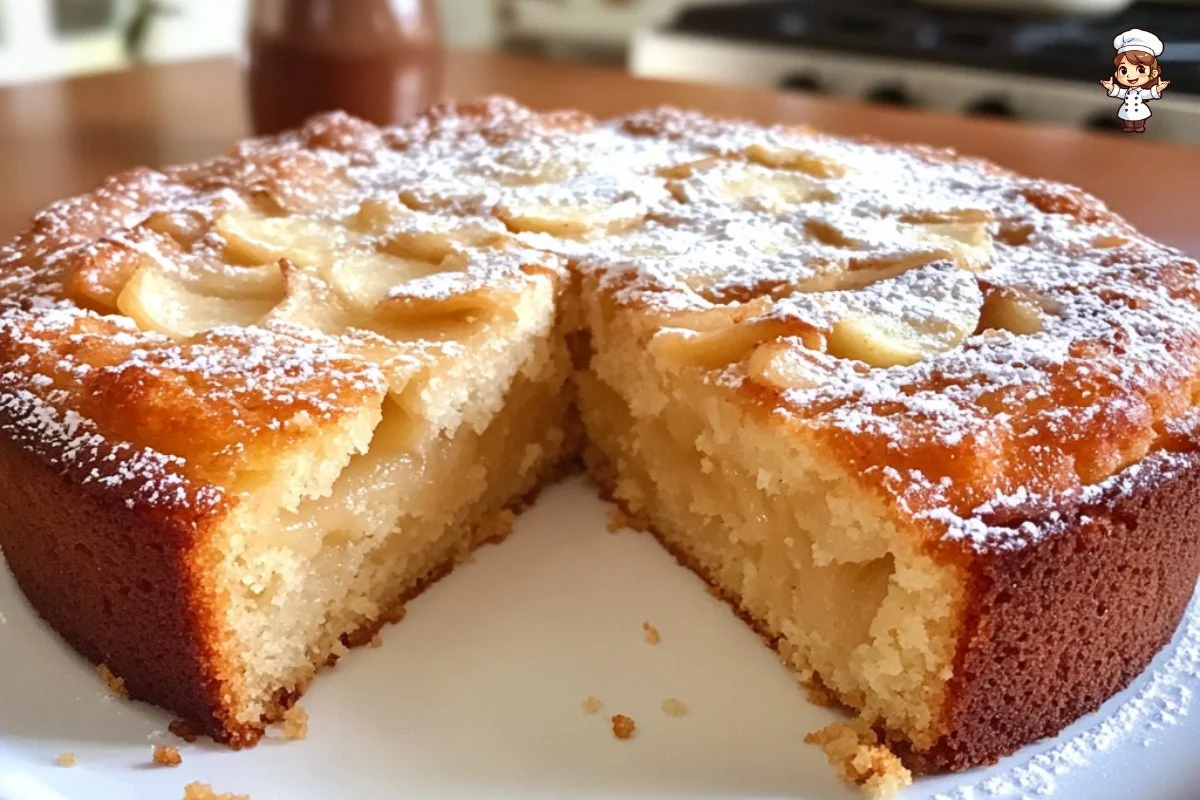 Deliciously baked French Apple Cake with slices of fresh apples