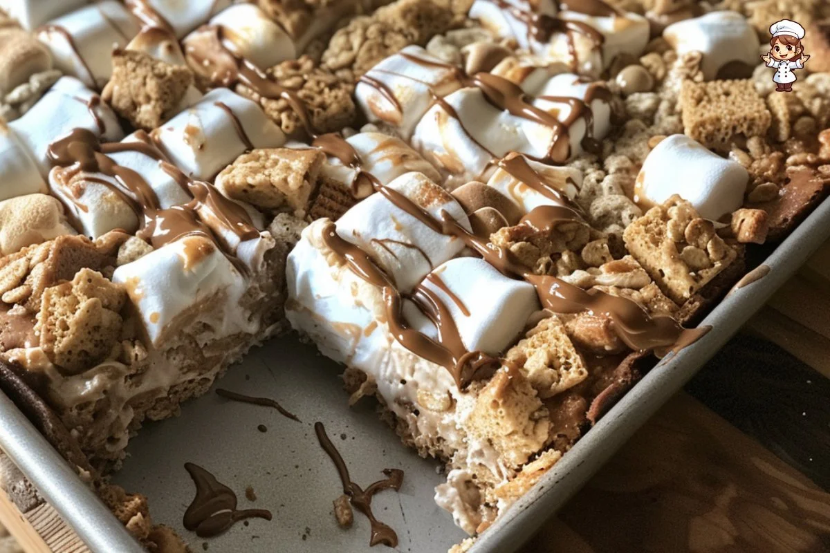 Golden Grahams Marshmallow Treats in a colorful dessert display
