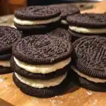 Delicious homemade Oreos with cream filling on a plate