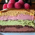 A decadent homemade ice cream cake decorated with colorful toppings and candles.