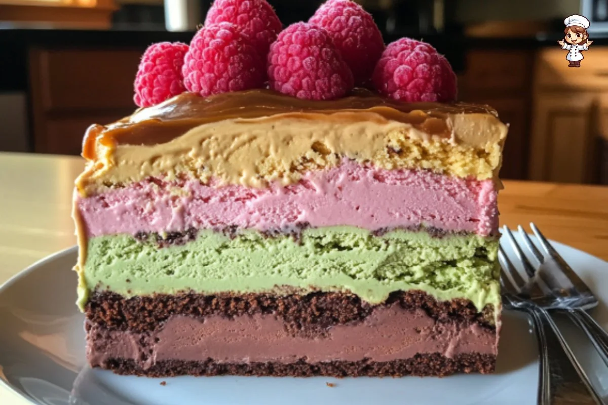 A decadent homemade ice cream cake decorated with colorful toppings and candles.