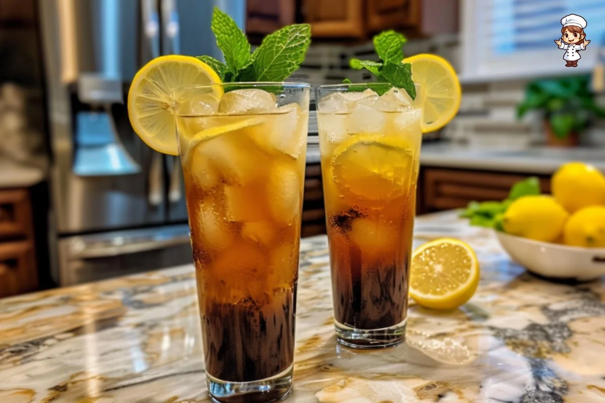 Iced Tea Lemonade Cocktail in a glass with fresh lemon slices