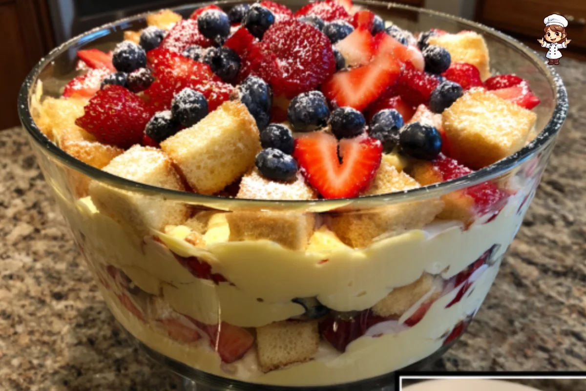 Delicious Lemon Berry Trifle with layers of berries and lemon cream