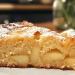 Sliced Lemon Ginger Pear Cake with fresh lemons and ginger on the side