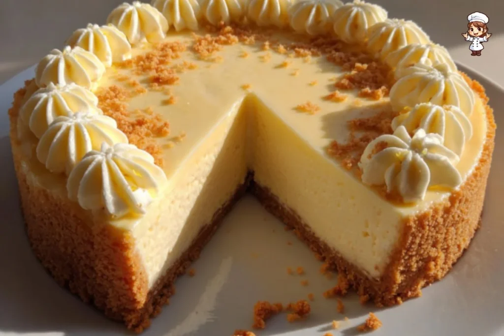 Slice of Lemon Ricotta Cheesecake topped with lemon zest on a white plate.
