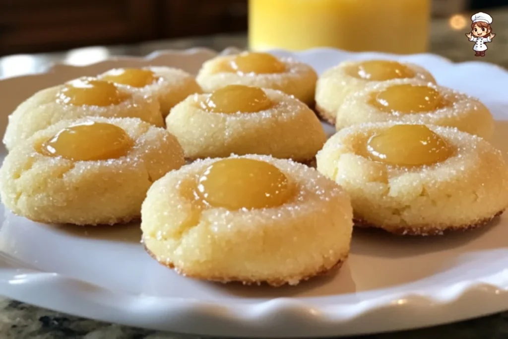Lemon Thumbprint Cookies with icing on a plate