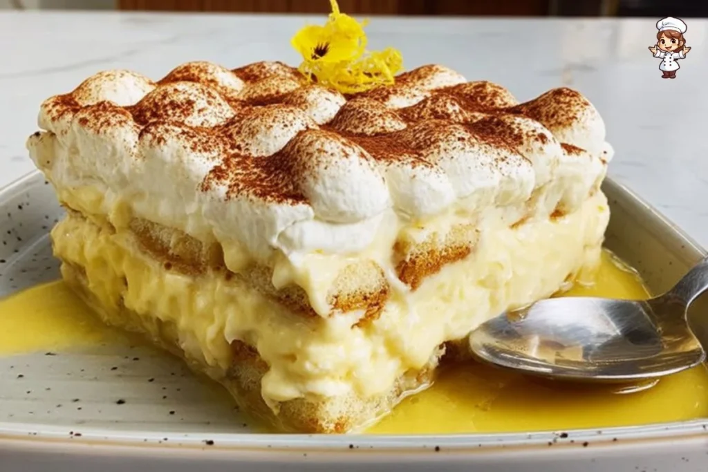 Delicious lemon tiramisu dessert with fresh lemon zest and creamy layers