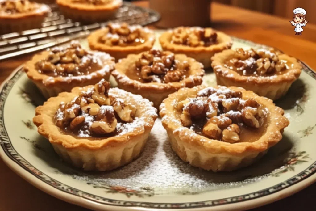 Delicious Maple Walnut Tassies with a sweet filling and walnut topping