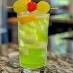 Refreshing Midori Melon Fizz cocktail in a glass with melon garnish