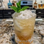 A refreshing Mint Julep Fizz cocktail garnished with mint leaves.