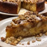 Moist apple cake topped with walnuts and autumn spices, ideal for cozy gatherings