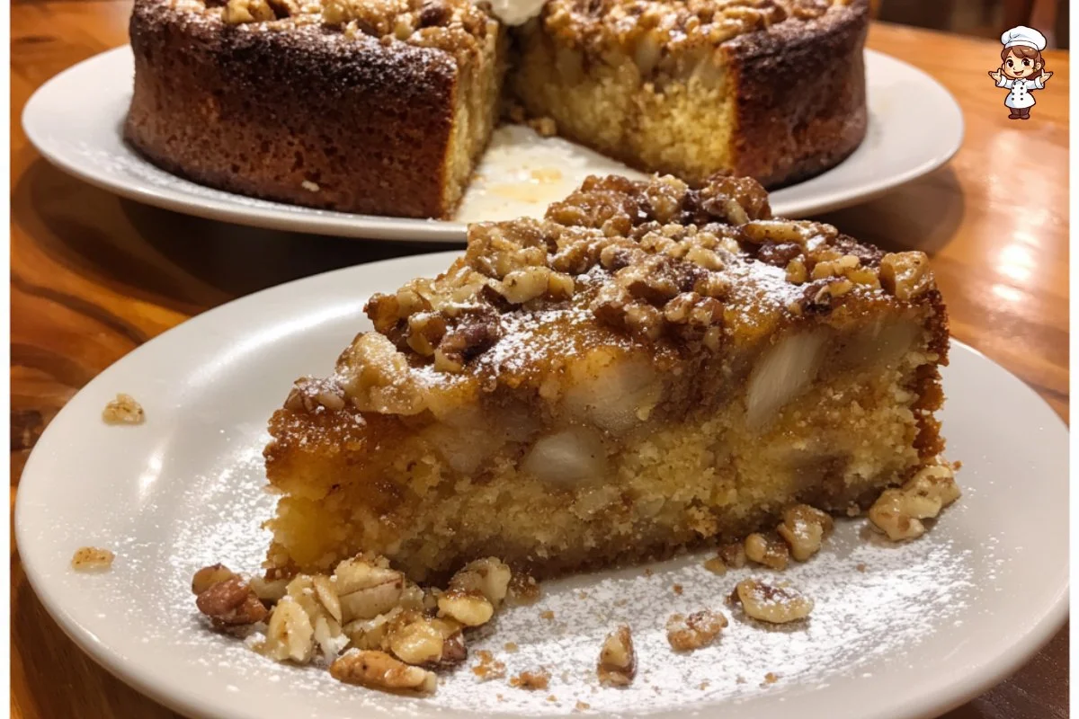 Moist apple cake topped with walnuts and autumn spices, ideal for cozy gatherings