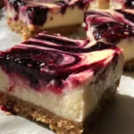 Delicious no-bake blackberry cheesecake bars served on a plate