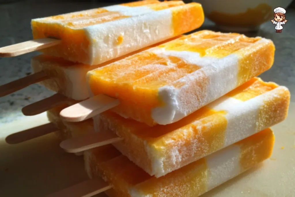Orange and Vanilla Yogurt Ice Pops served in a vibrant dish