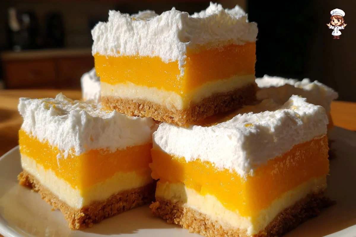 Delicious orange creamsicle dessert bars with creamy orange filling