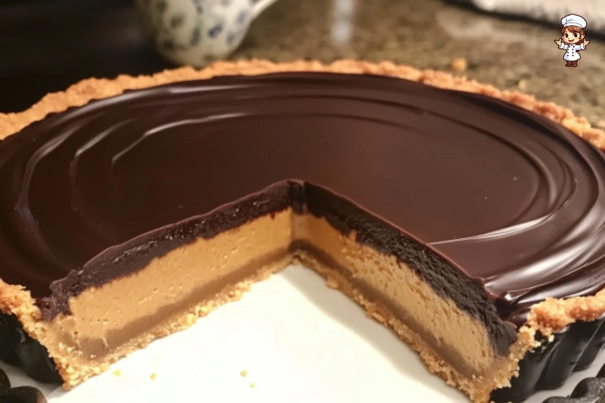 Delicious Peanut Butter Cup Tart topped with chocolate and peanut butter